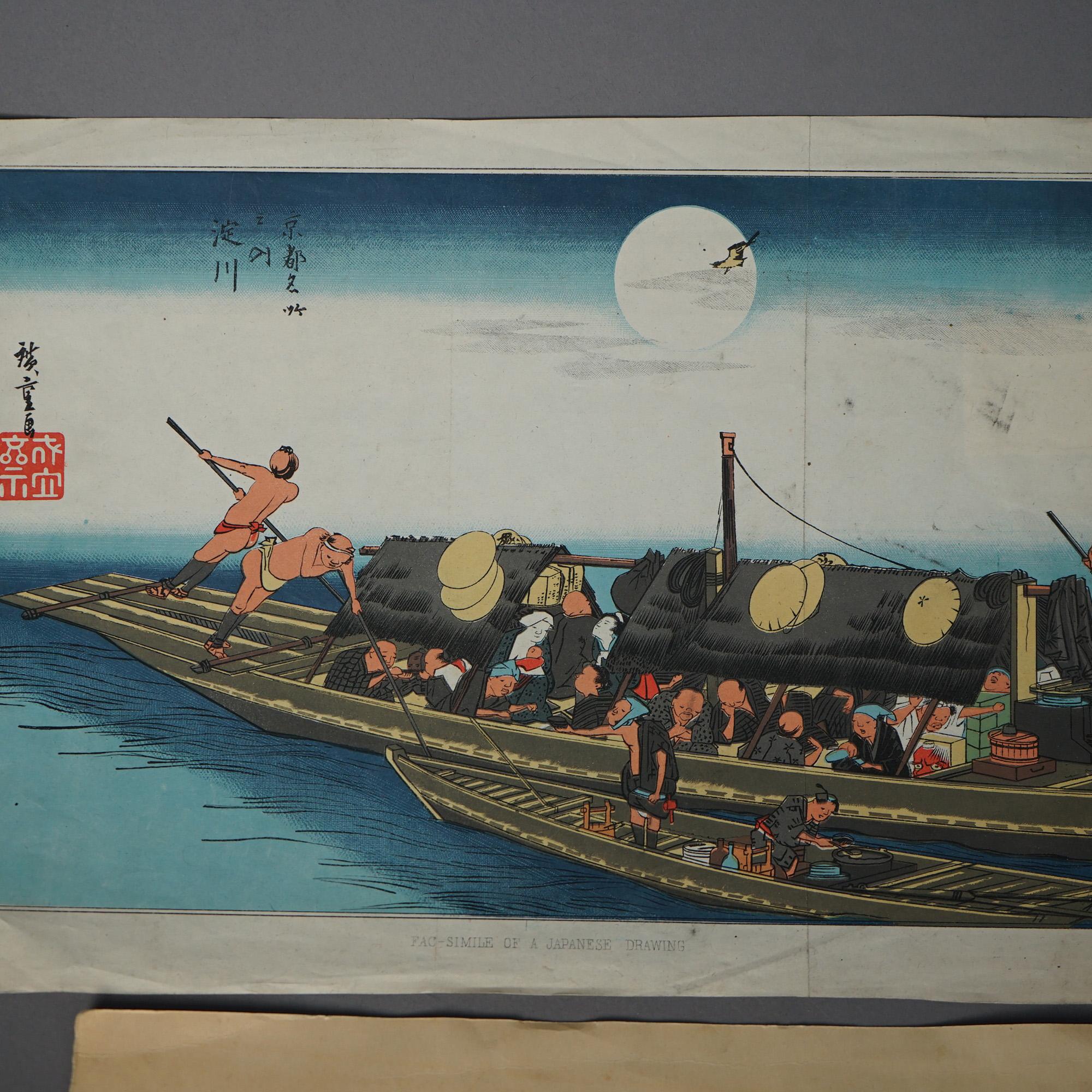 20th Century Group of Four Antique Japanese Woodblock Genre Prints Circa 1920 For Sale