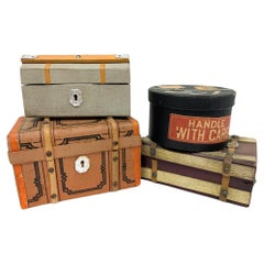 Group Of Four Antique Miniature Trunks & Hatbox Candy Containers