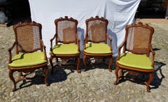 Group of Four Armchairs, Italy 18th Century Carved Walnut Italian Rococo Baroque