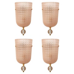 Groupe de quatre Wall Lights Wall&Deco en verre de Murano rose, en stock