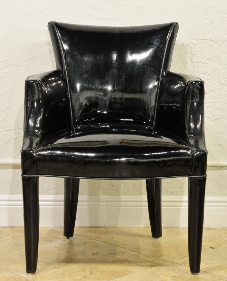 Group of Four Black Vinyl Covered Salon Armchairs by John Hutton for