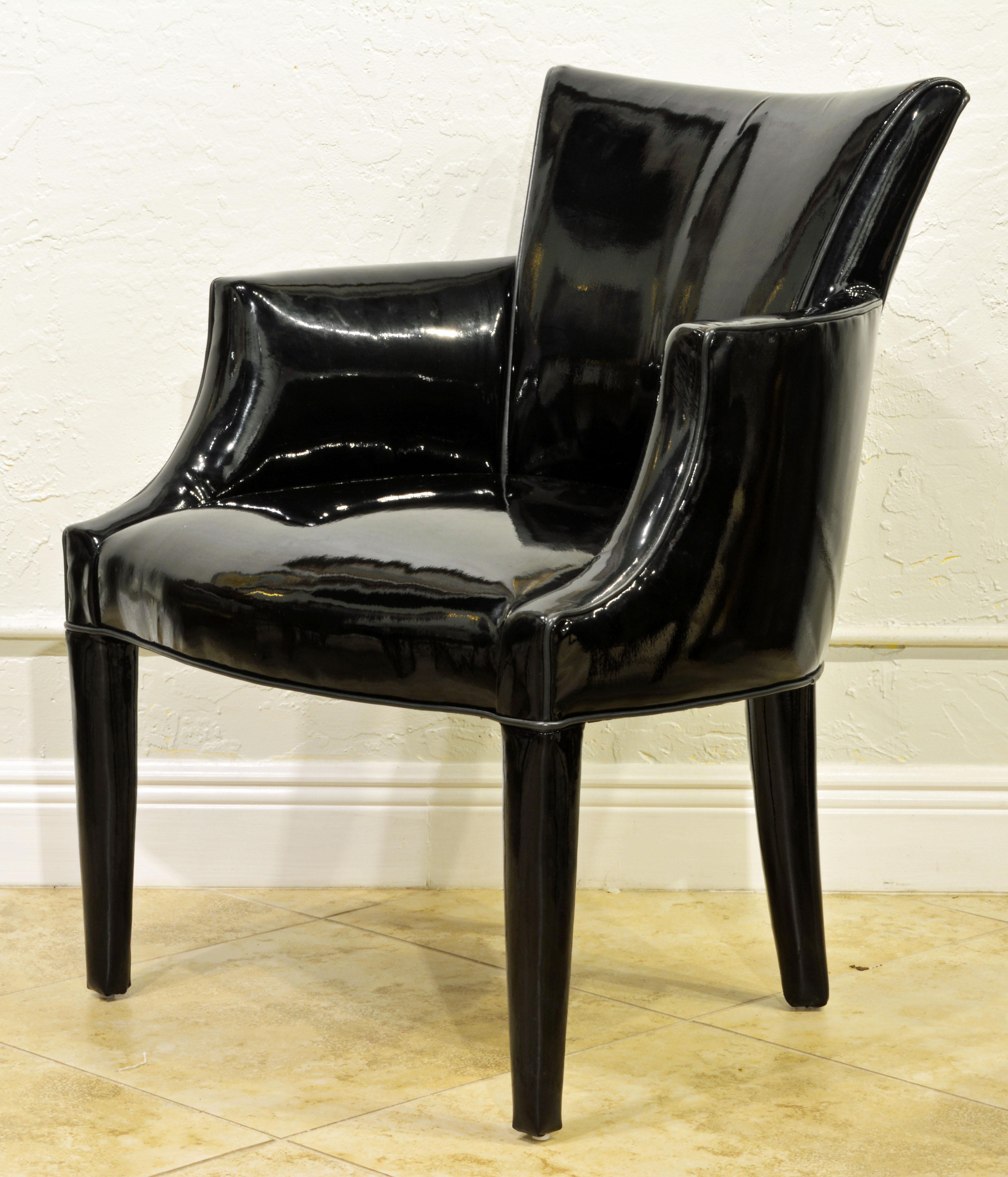 Modern Group of Four Black Vinyl Covered Salon Armchairs by John Hutton for Donghia
