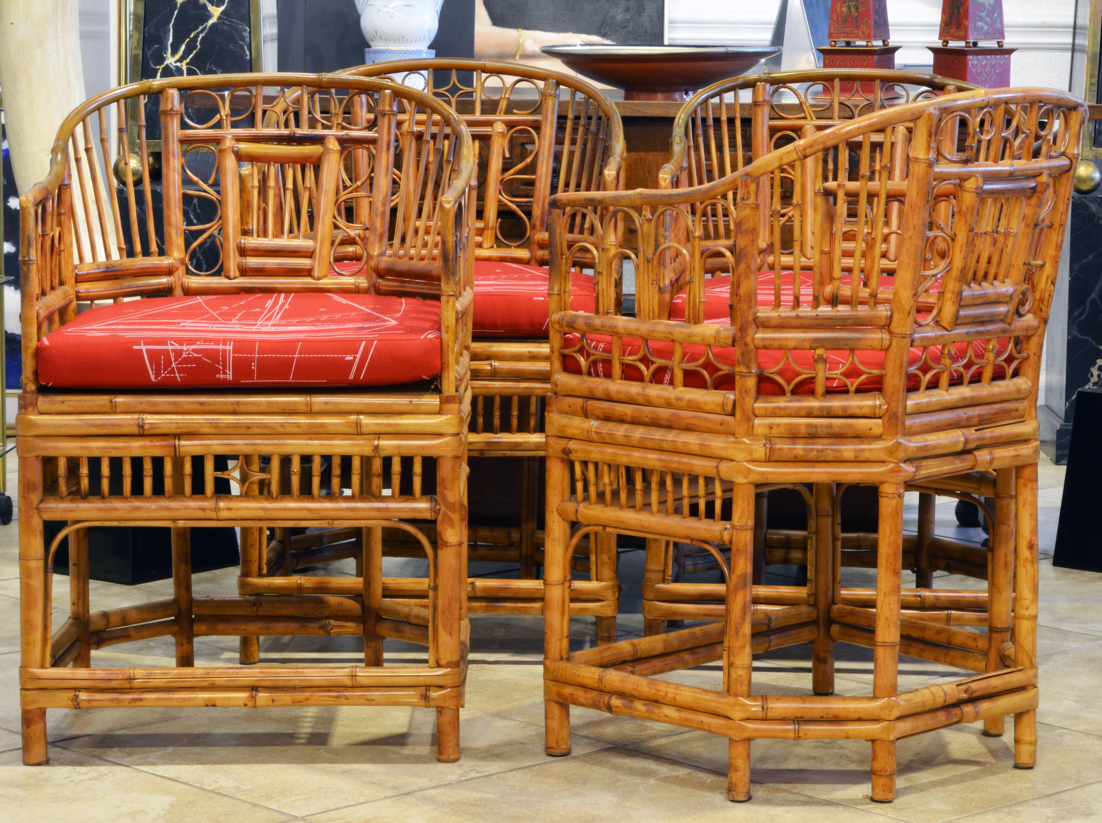 Chinese Chippendale Group of Four Brighton Pavilion Style Chinoiserie Chippendale Bamboo Armchairs