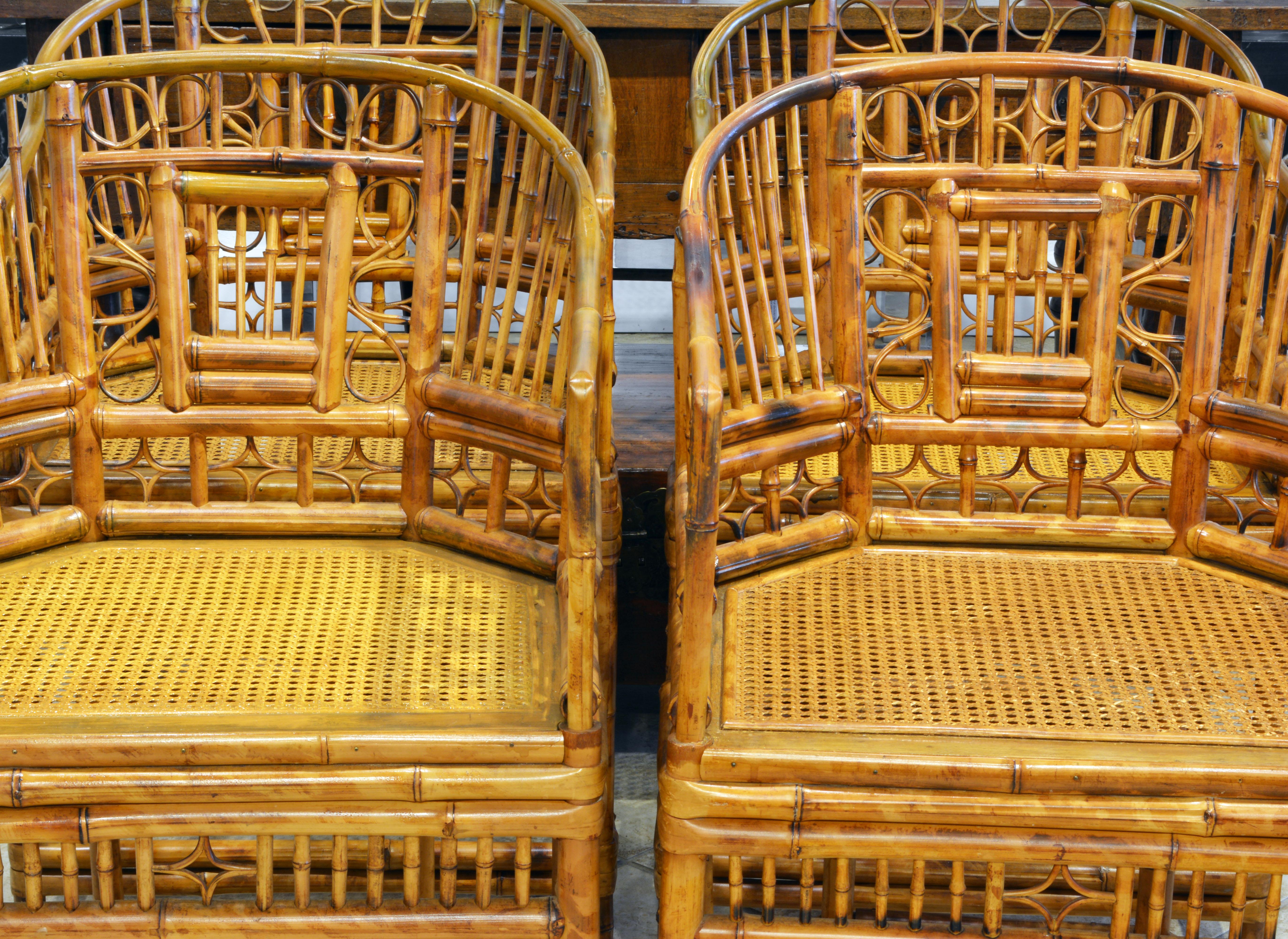 Group of Four Brighton Pavilion Style Chinoiserie Chippendale Bamboo Armchairs In Good Condition In Ft. Lauderdale, FL