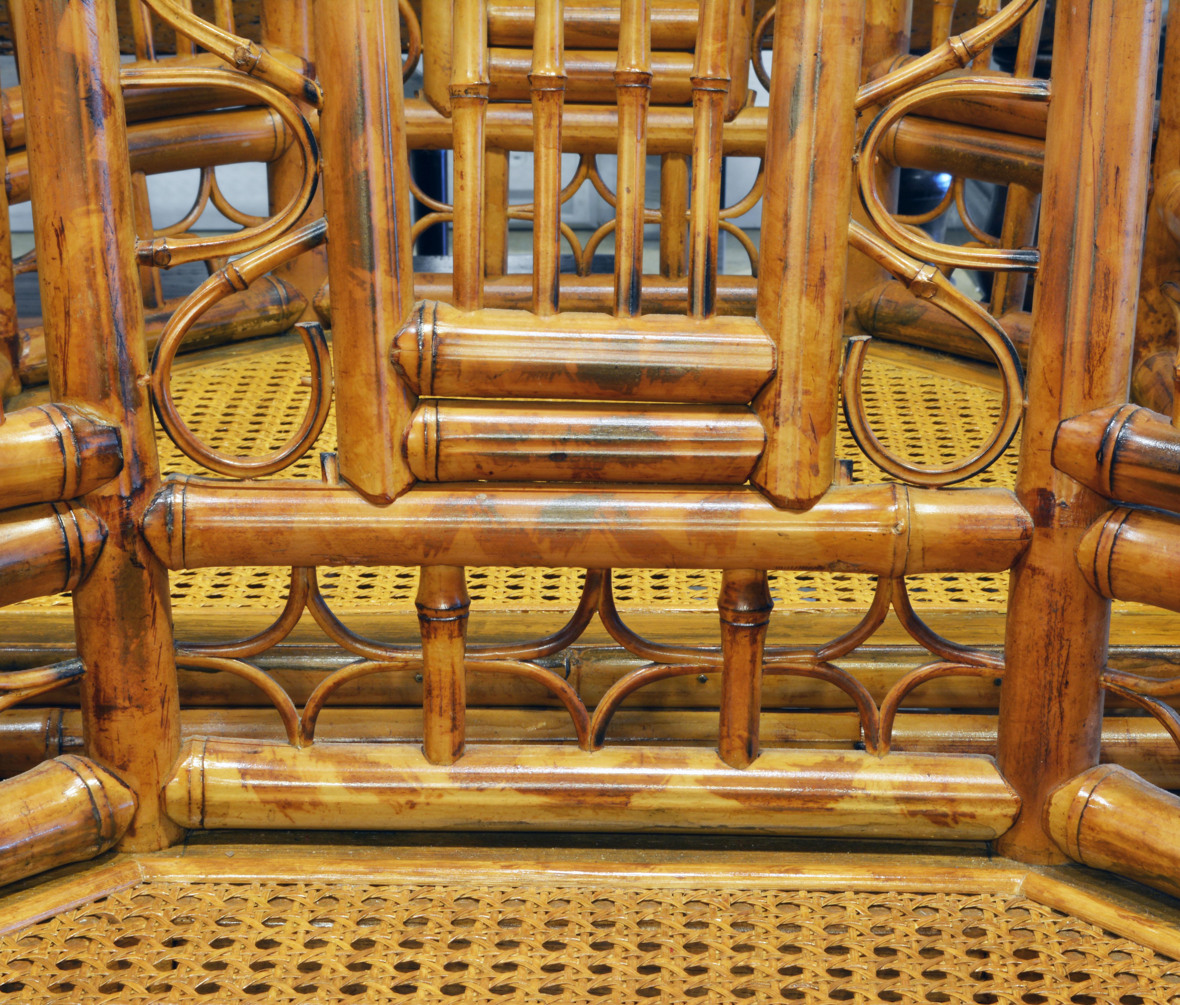 20th Century Group of Four Brighton Pavilion Style Chinoiserie Chippendale Bamboo Armchairs