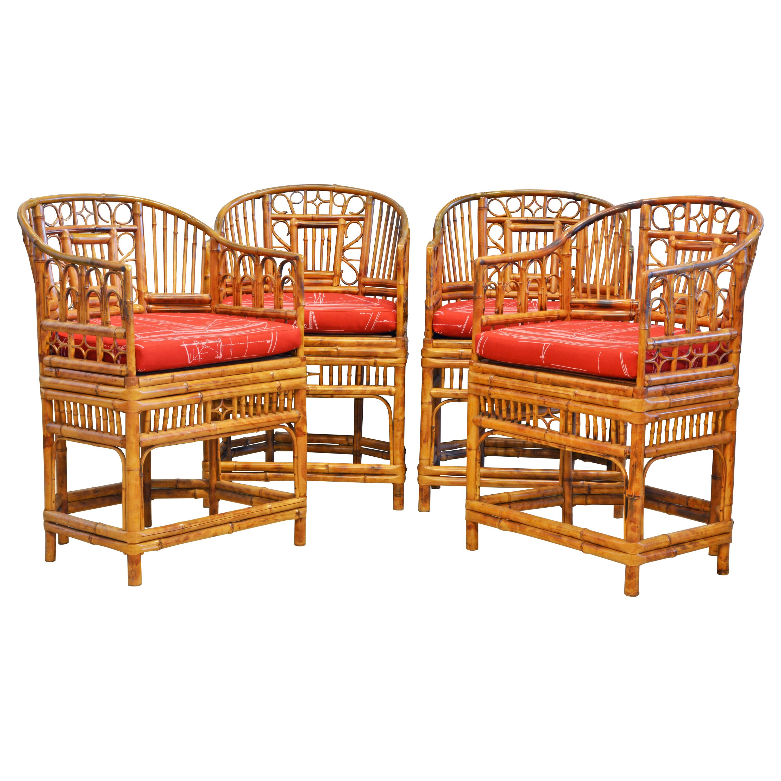 Group of Four Brighton Pavilion Style Chinoiserie Chippendale Bamboo Armchairs