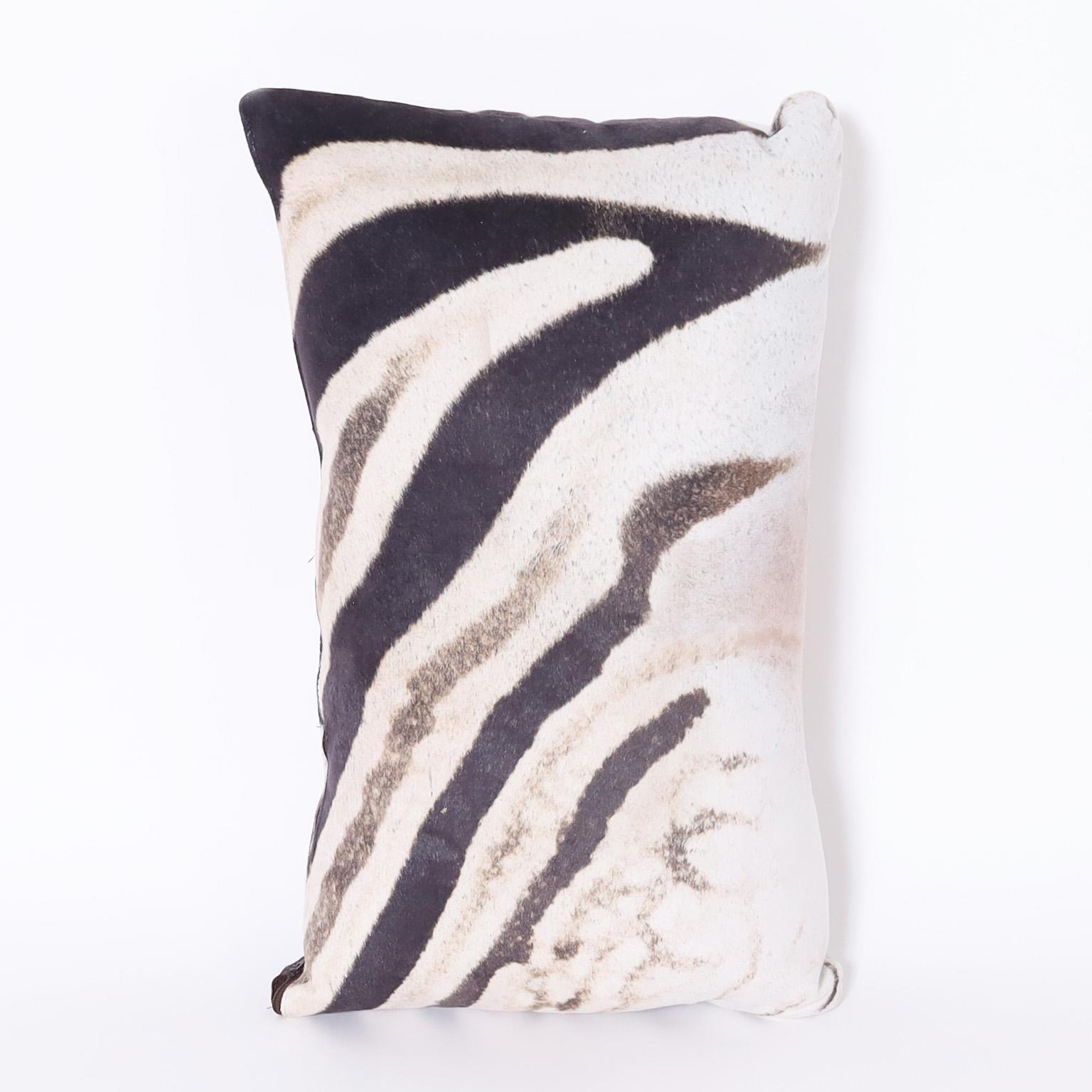 Enticing pillows crafted in cowhide with printed zebra stripes each with its own form and organic patterns. Priced Individually.

From left to right:

H: 13 W: 12 D: 5.5 SOLD

H: 22 W: 12 D: 7 $595.00.

H: 15 W: 12 D: 5.5 SOLD

H: 12 W: 12 D: 15