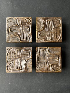 Group of Four Bronze Push-Pull Door Handles with Abstract Modernist Design