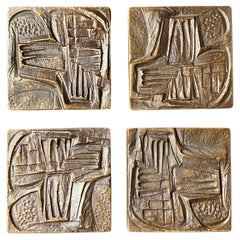 Group of Four Bronze Push-Pull Door Handles with Abstract Modernist Design