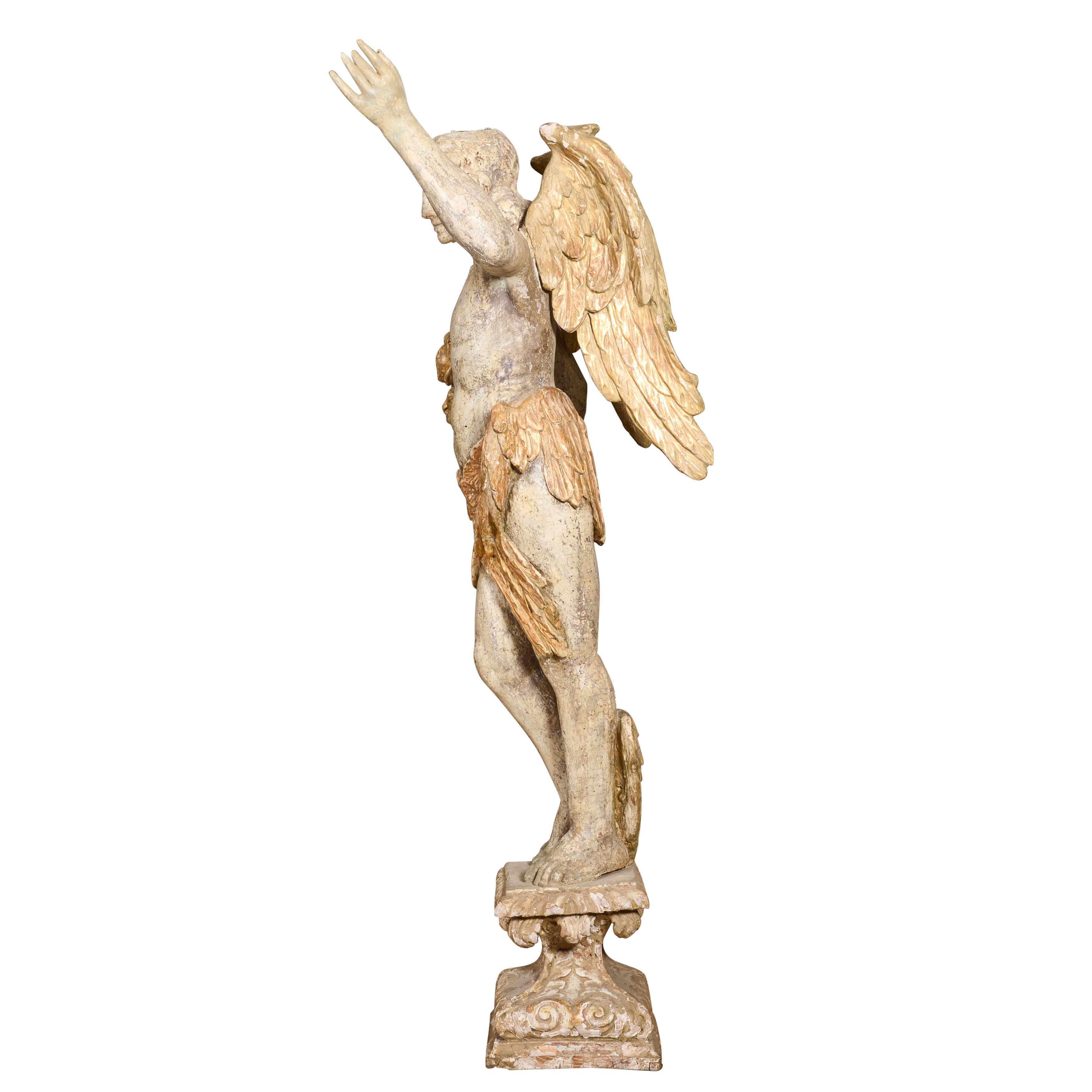 Mid-19th Century Group of Four Carved Wood / Gesso Winged Angels For Sale