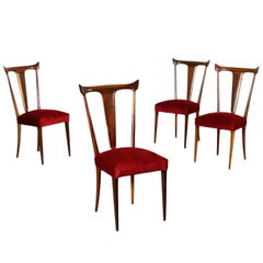 Group of Four Chairs Beech Velvet Spring, Italy, 1950s-1960s
