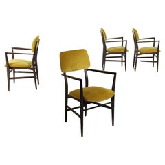 Group of Four Chairs Edmondo Paluari Dassi Beech Foam Velvet Italy 60s