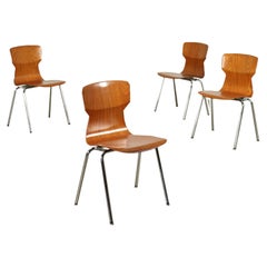 Group of Four Chairs Plywood Chromed Metal Holland, 1960s-1970s, by Obo Eromes