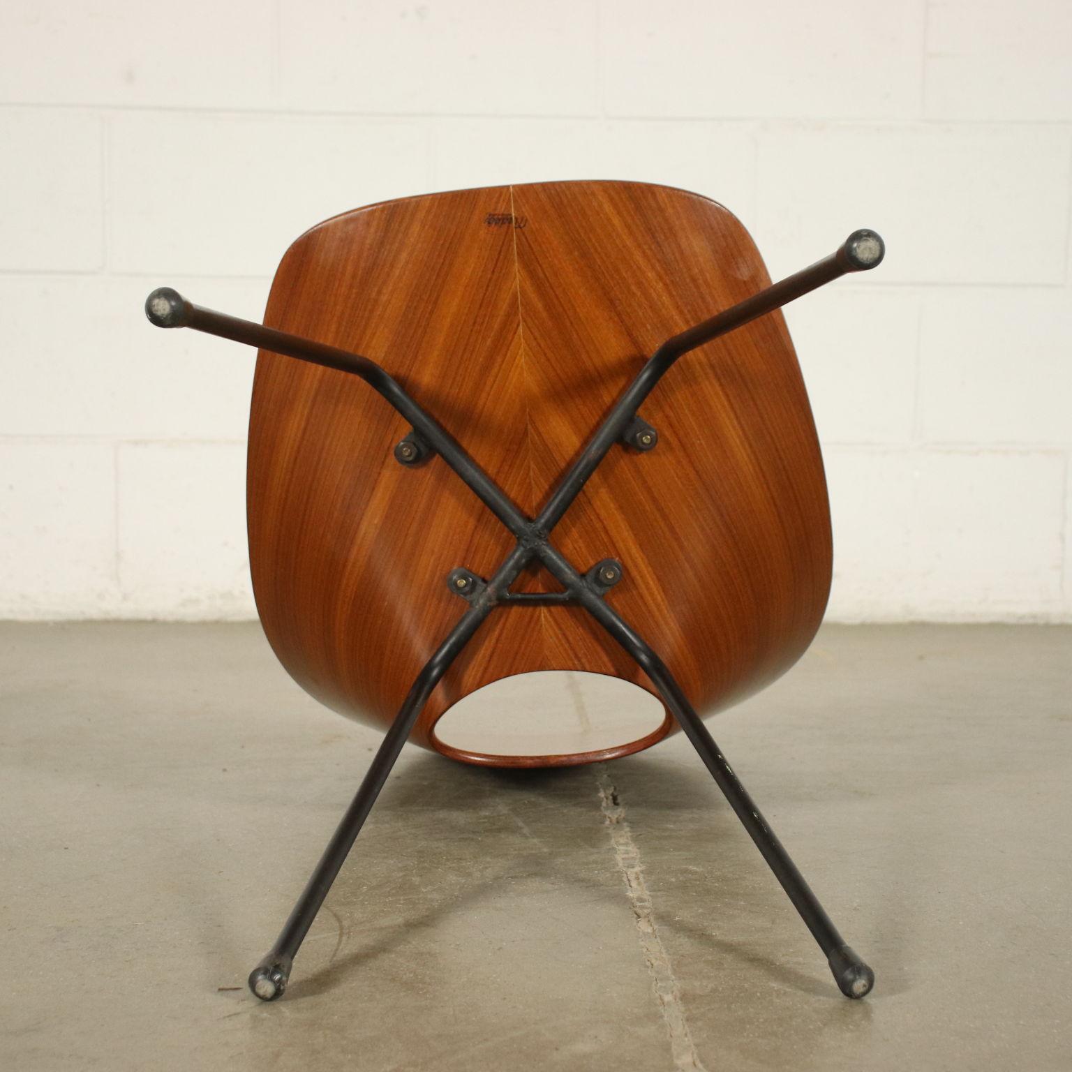 Group of Four Chairs Vittorio Nobili Plywood Enamelled Metal, Italy, 60s 5