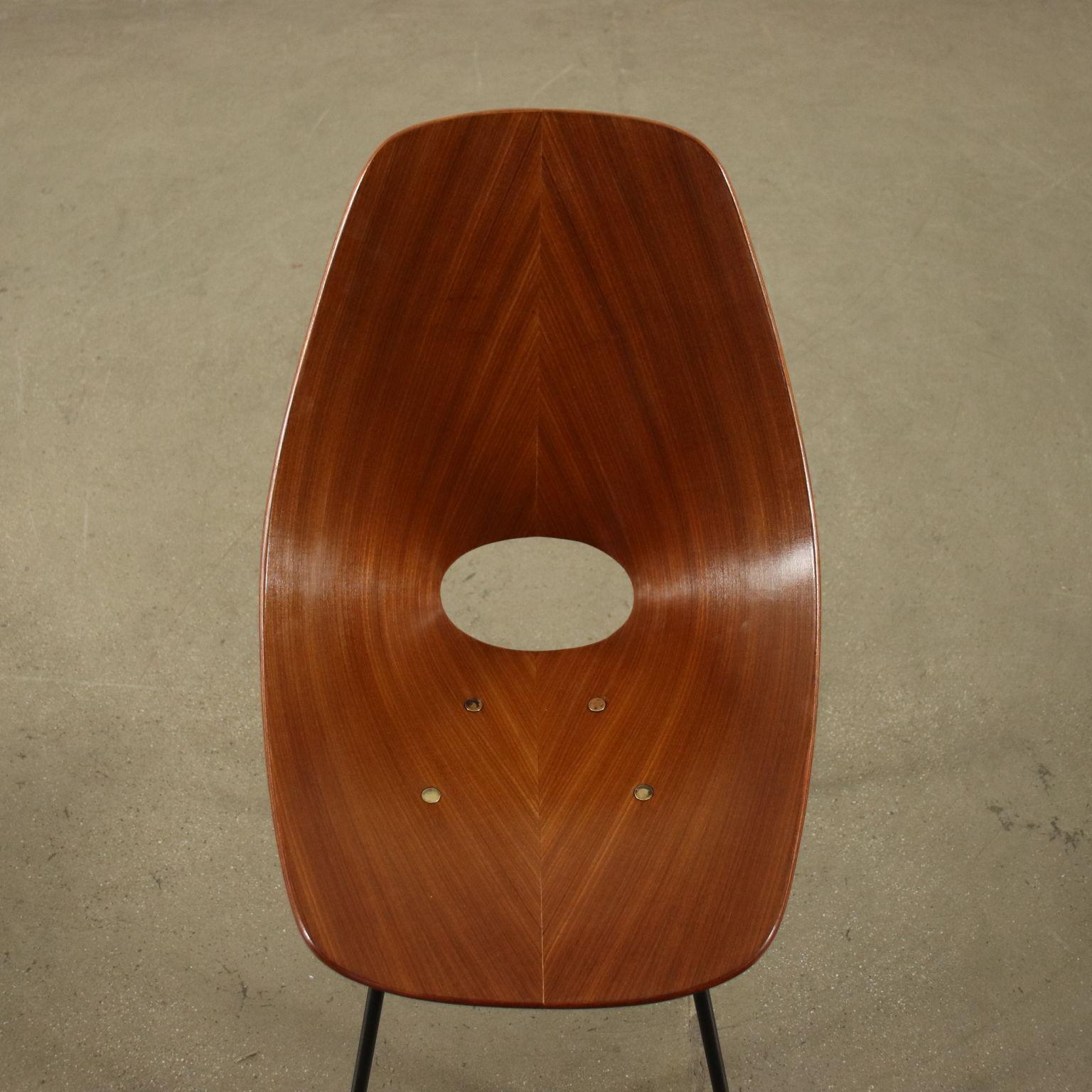 Group of Four Chairs Vittorio Nobili Plywood Enamelled Metal, Italy, 60s 2