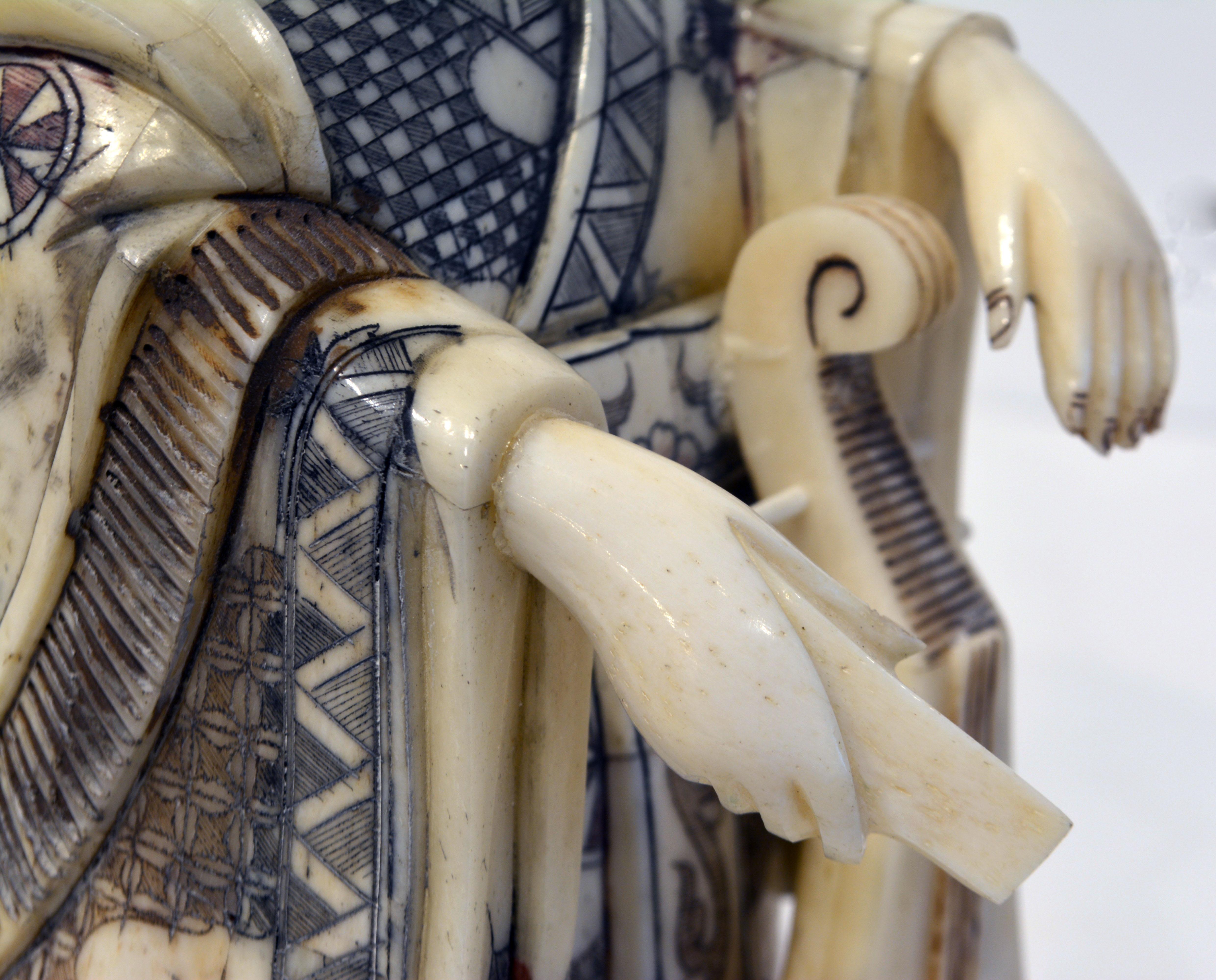 Group of Four Chinese Carved Ox-Bone Scrimshaw Immortal Figures, 20th Century 3