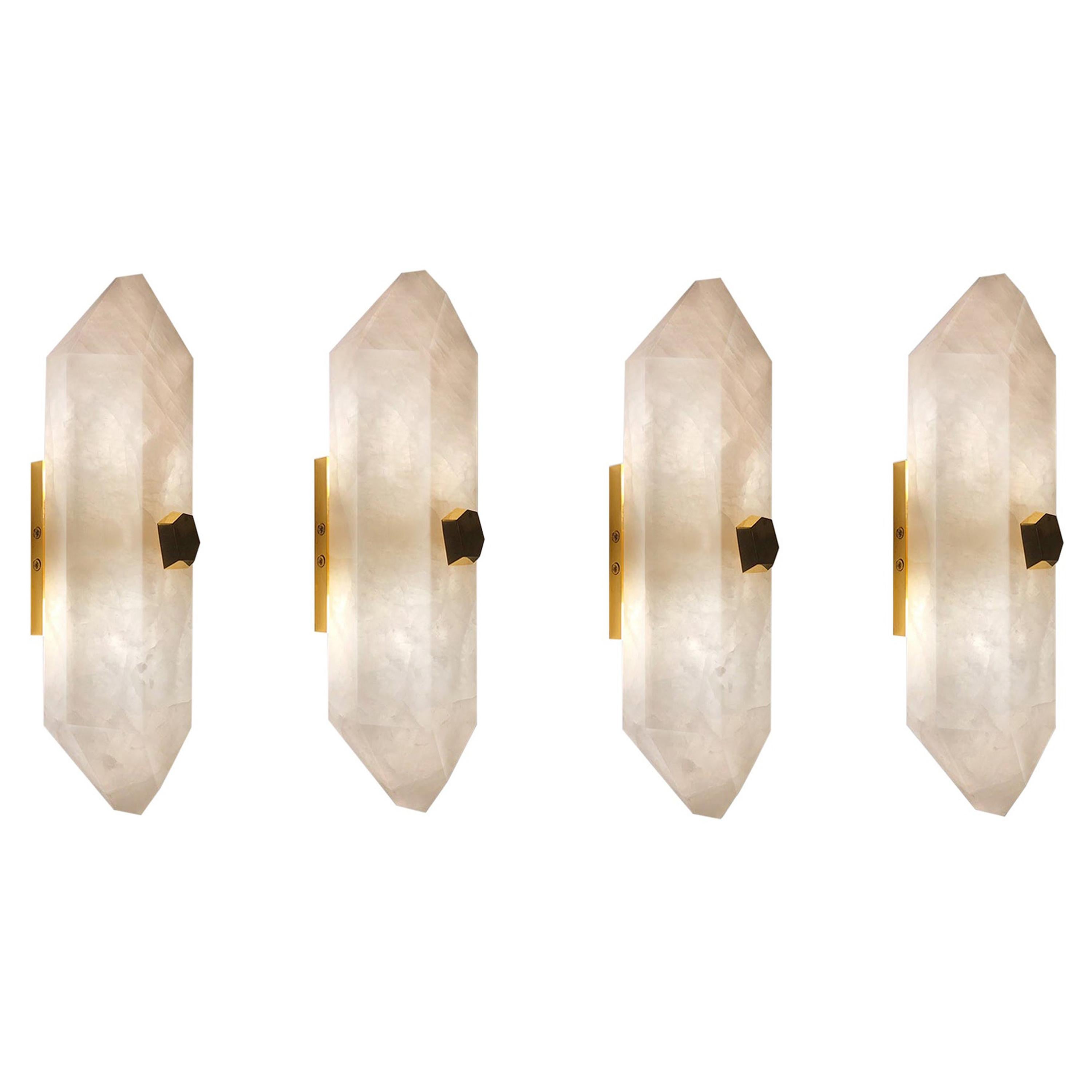 Group of Four Diamond Form Rock Crystal Sconces by Phoenix For Sale