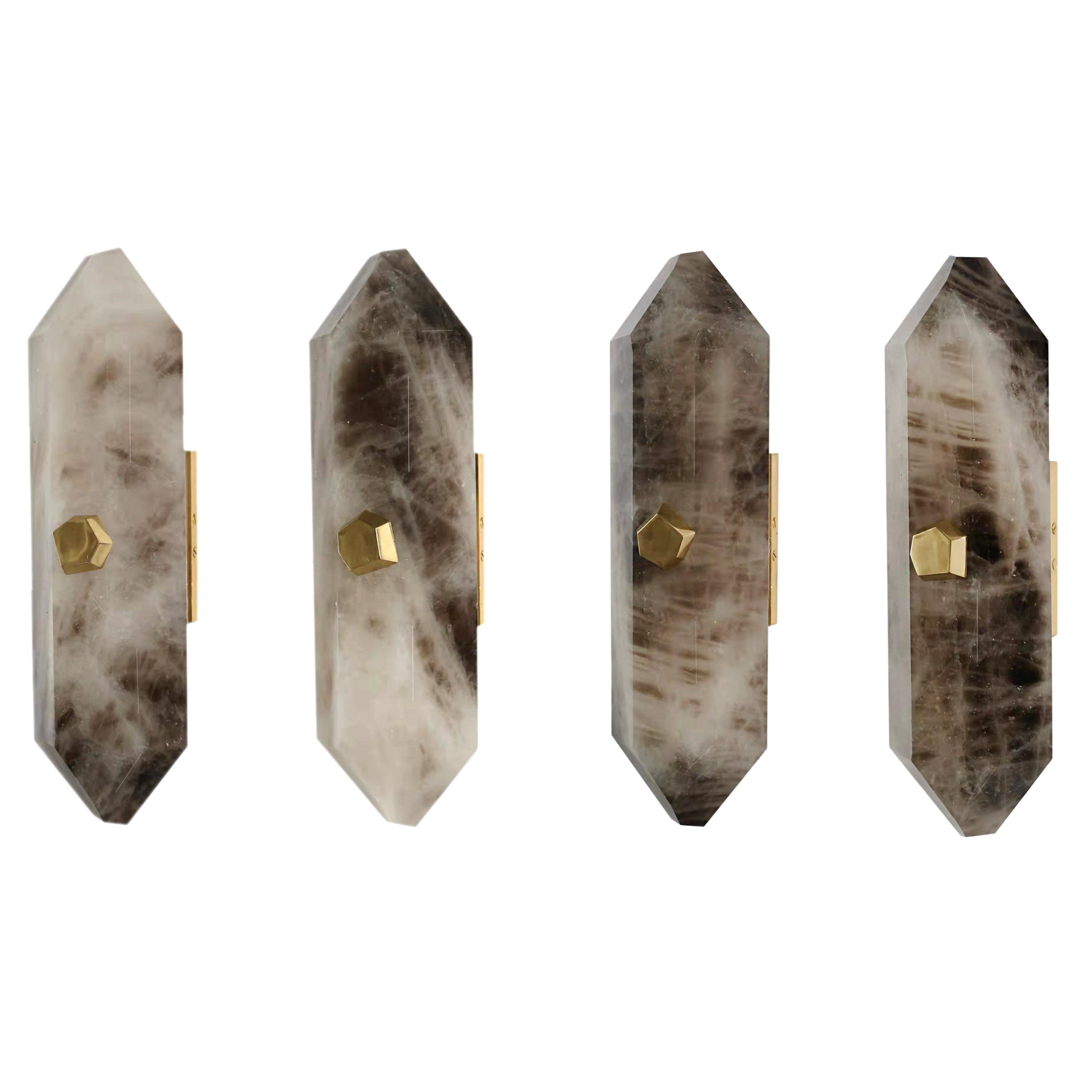 Group of Four Diamond Form Rock Crystal Sconces