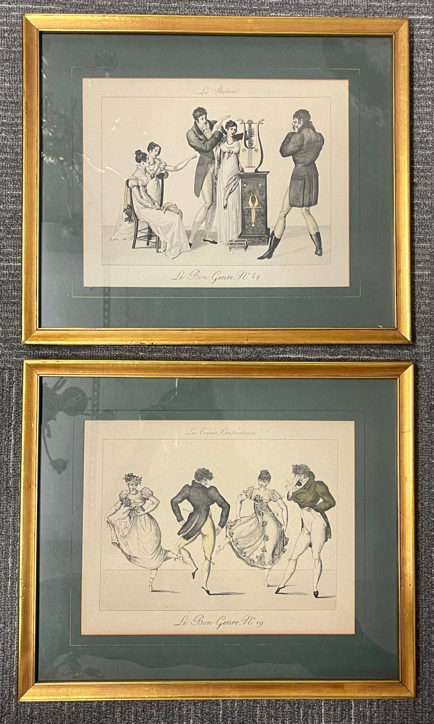 A group of four framed plates each matted in a gilt frame.
'Le Bon Genre' antique re-edition fashion prints
France, 1940s
The original Le Bon Genre series ran from about 1801 to 1822 (La Mésangère editor).