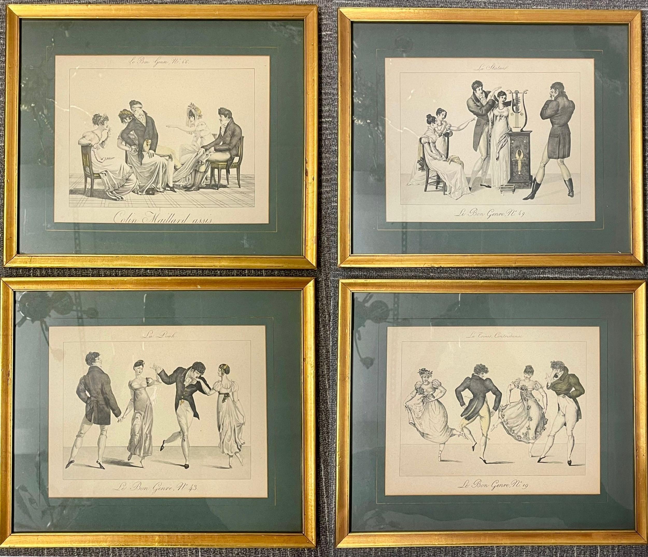 20th Century Group of Four Framed Antique Fashion Prints