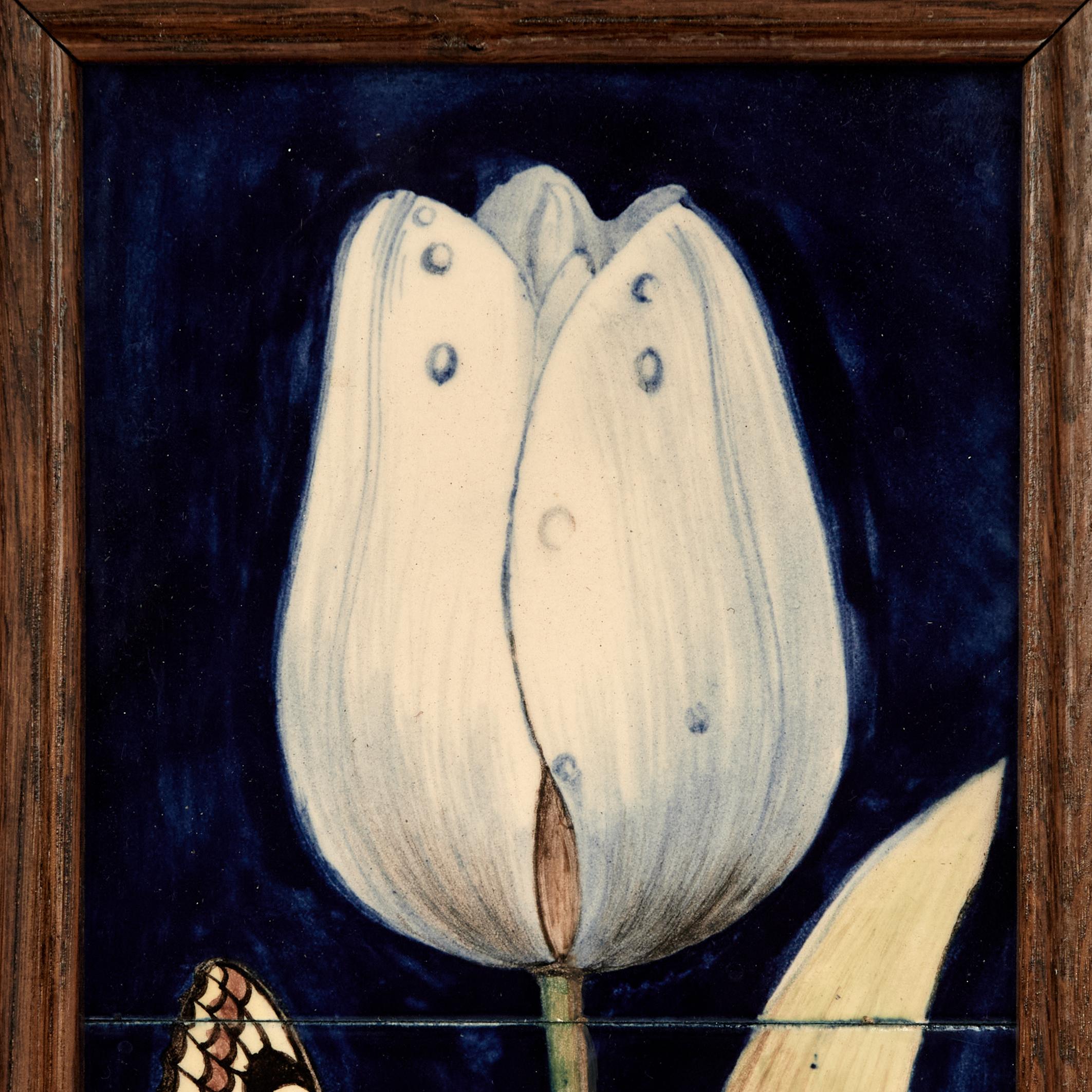 Group of Four Framed Tile Wall Art with Flowers and Butterflies in vendita 4