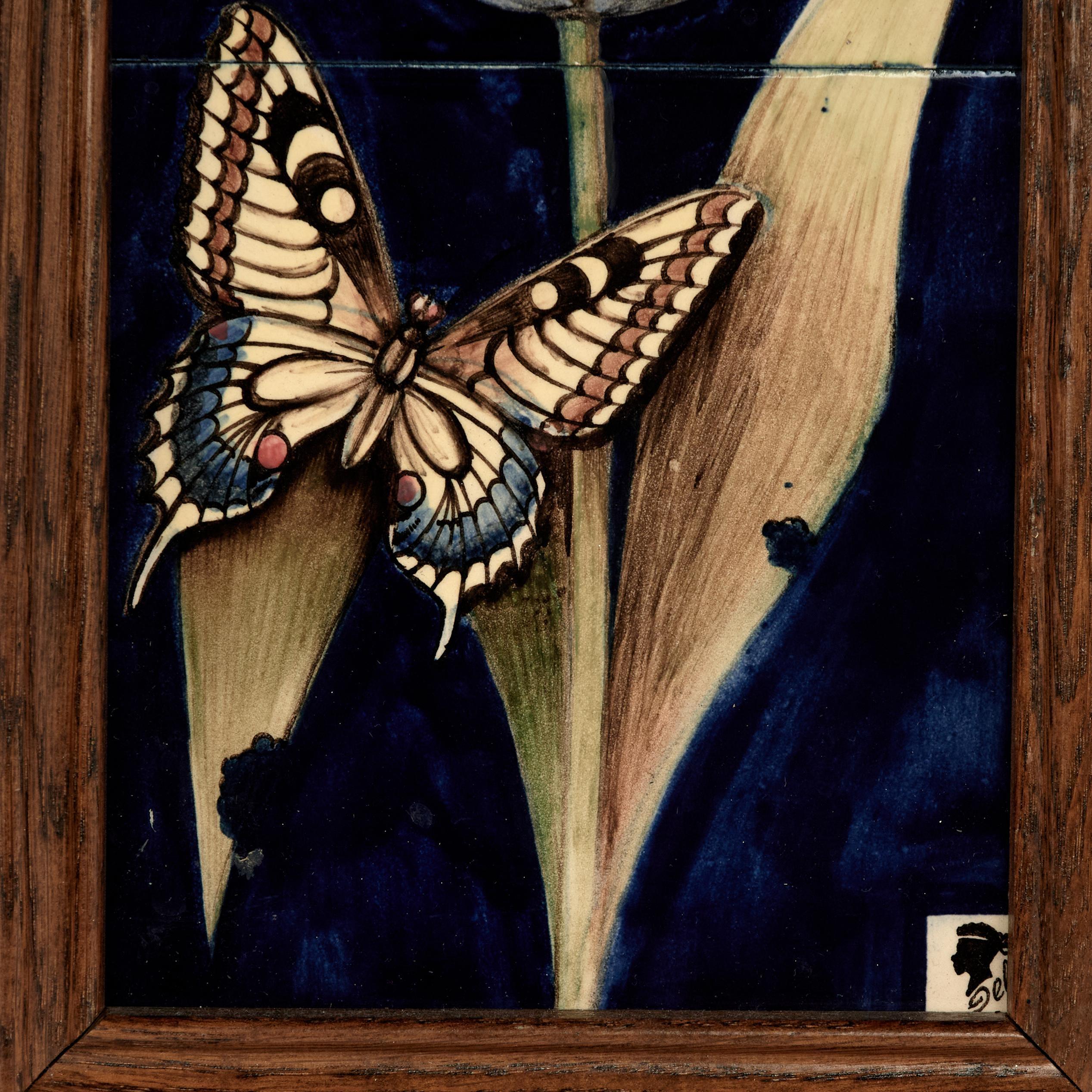 Group of Four Framed Tile Wall Art with Flowers and Butterflies in vendita 5