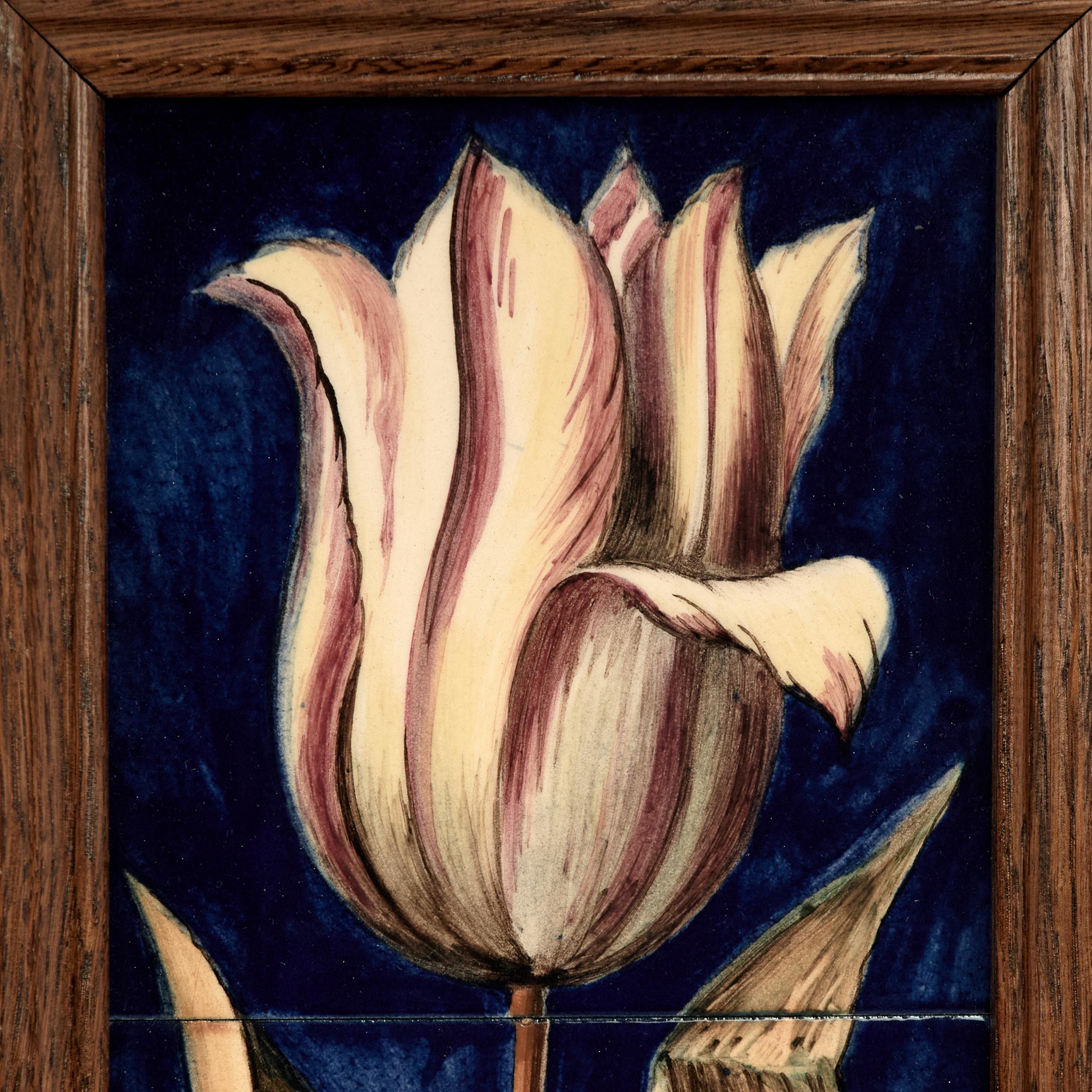 Mid-Century moderno Group of Four Framed Tile Wall Art with Flowers and Butterflies in vendita