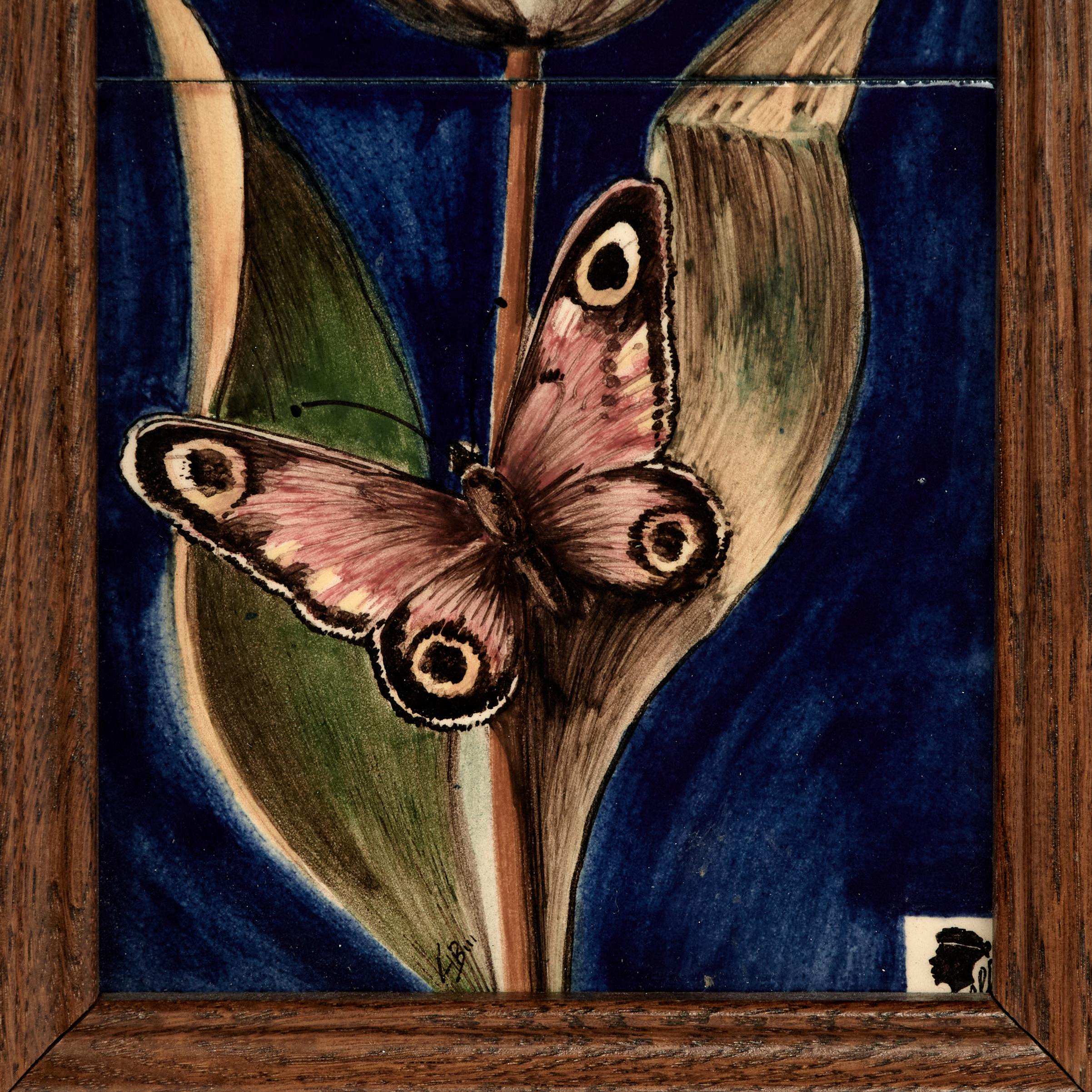 Americano Group of Four Framed Tile Wall Art with Flowers and Butterflies in vendita