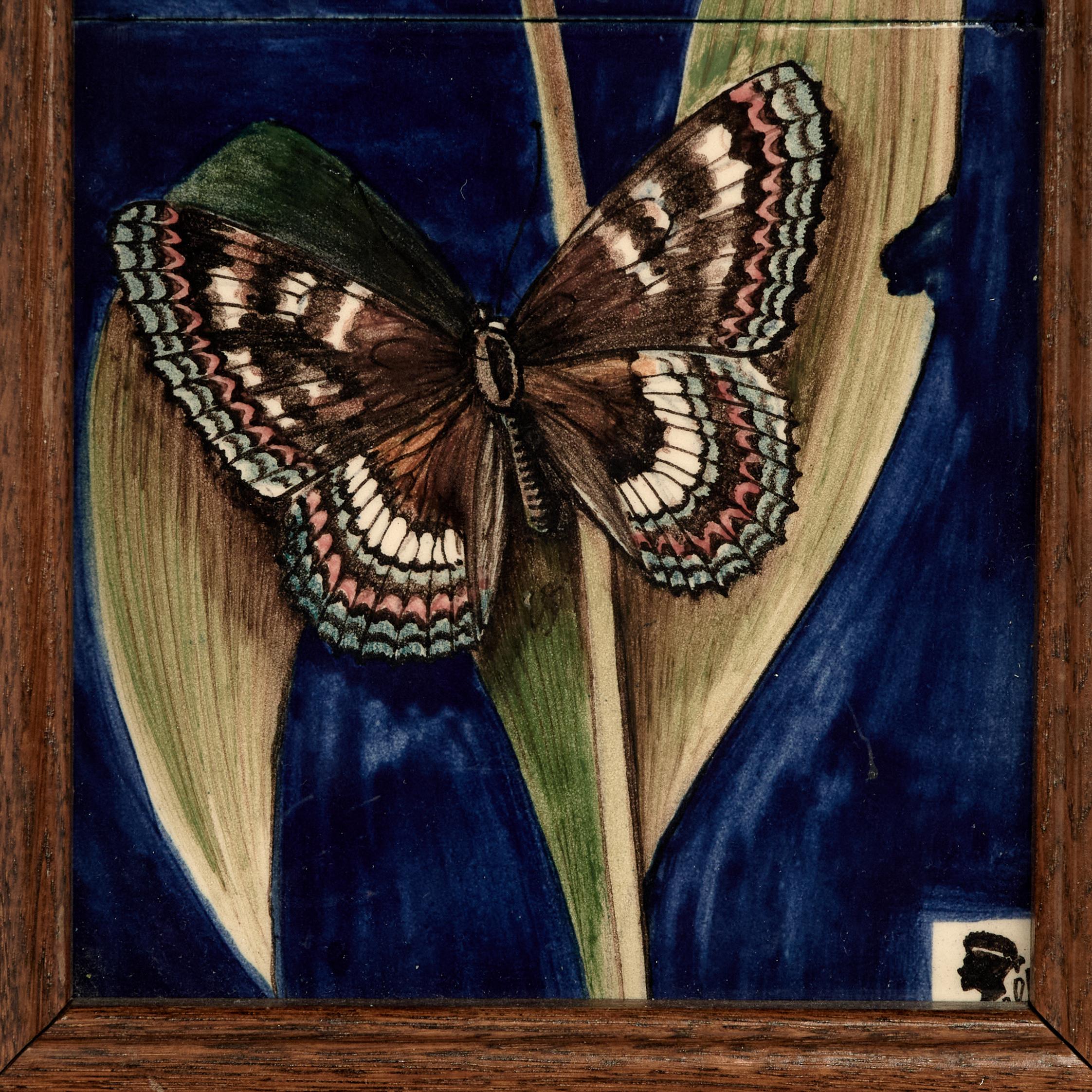 XX secolo Group of Four Framed Tile Wall Art with Flowers and Butterflies in vendita