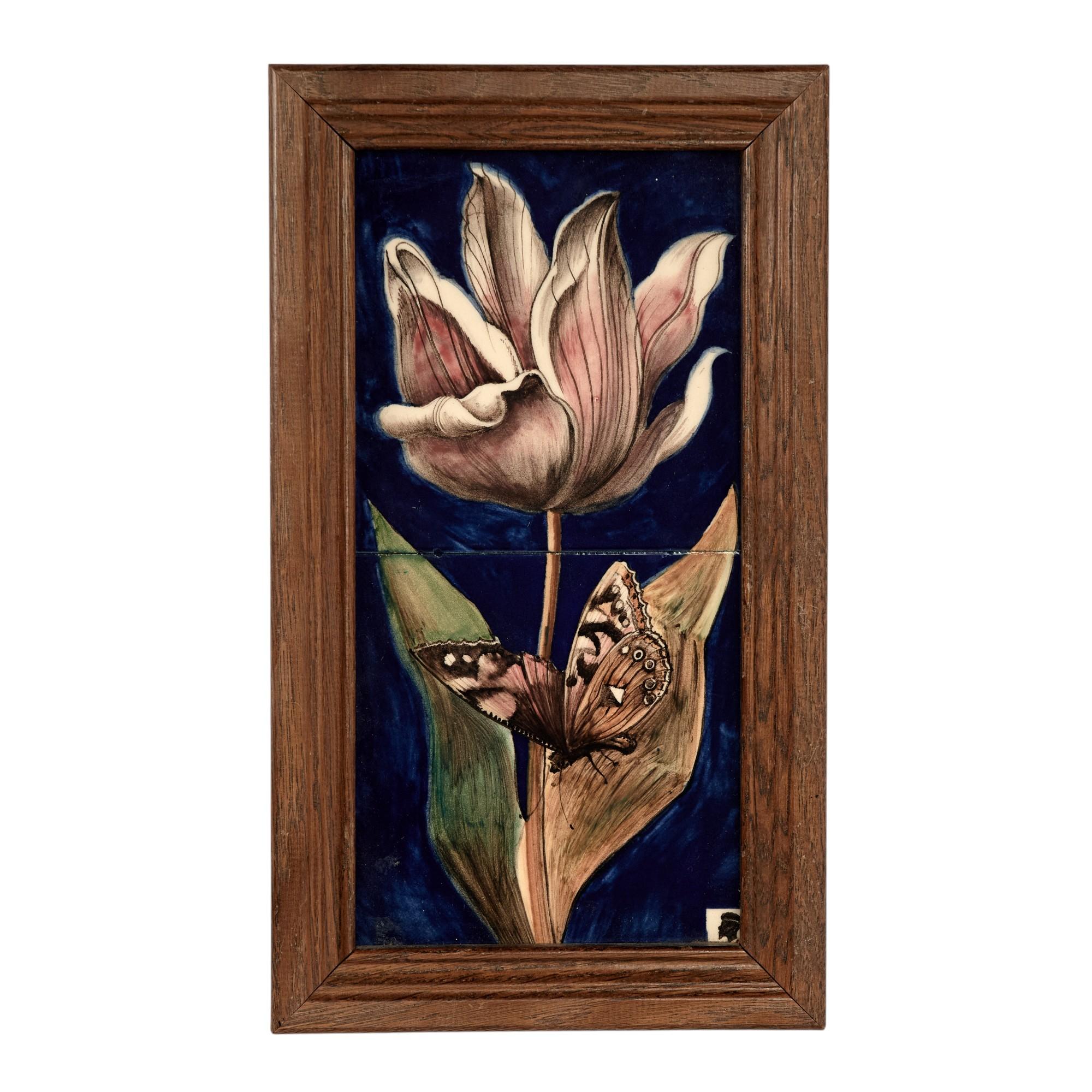 Legno Group of Four Framed Tile Wall Art with Flowers and Butterflies in vendita