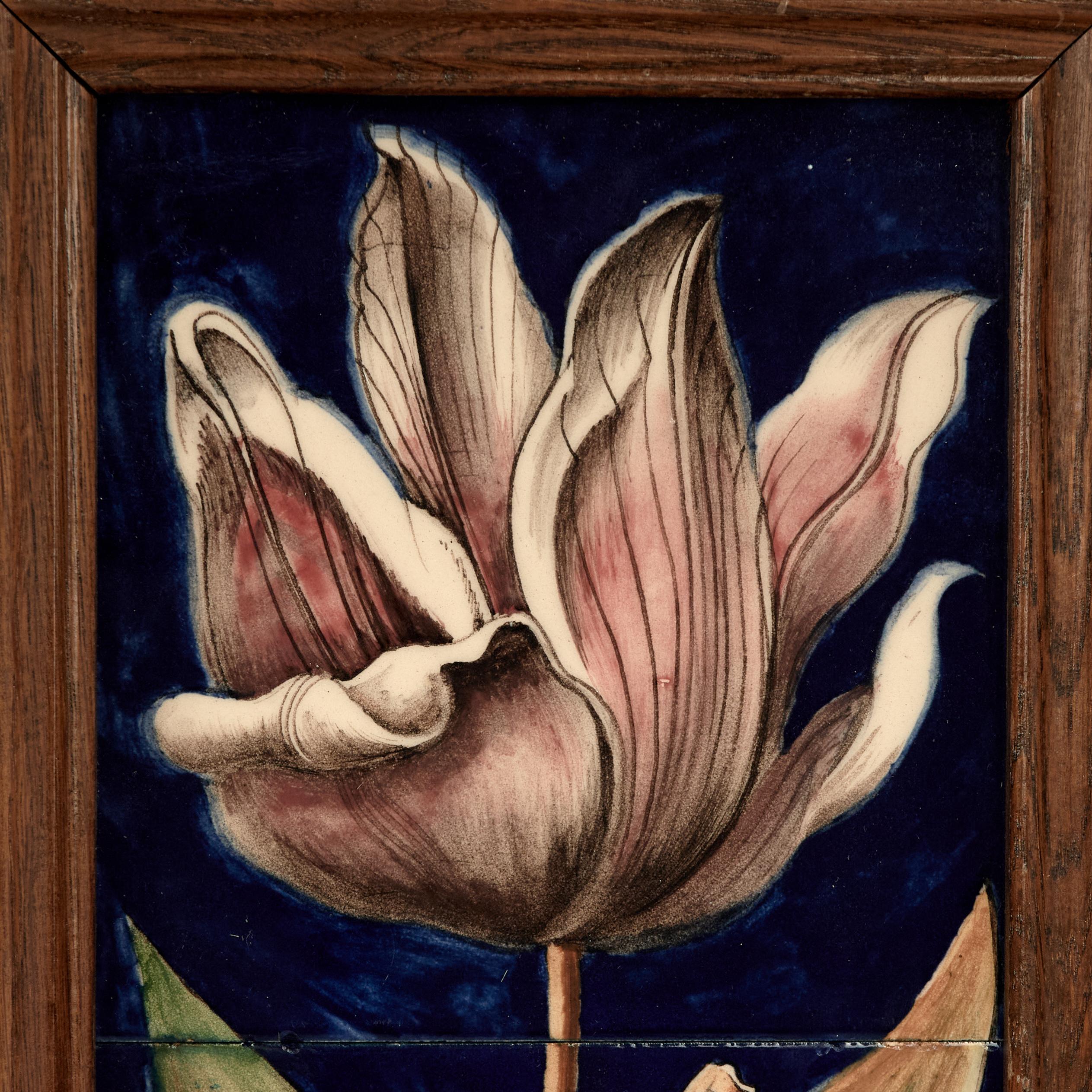 Group of Four Framed Tile Wall Art with Flowers and Butterflies in vendita 1