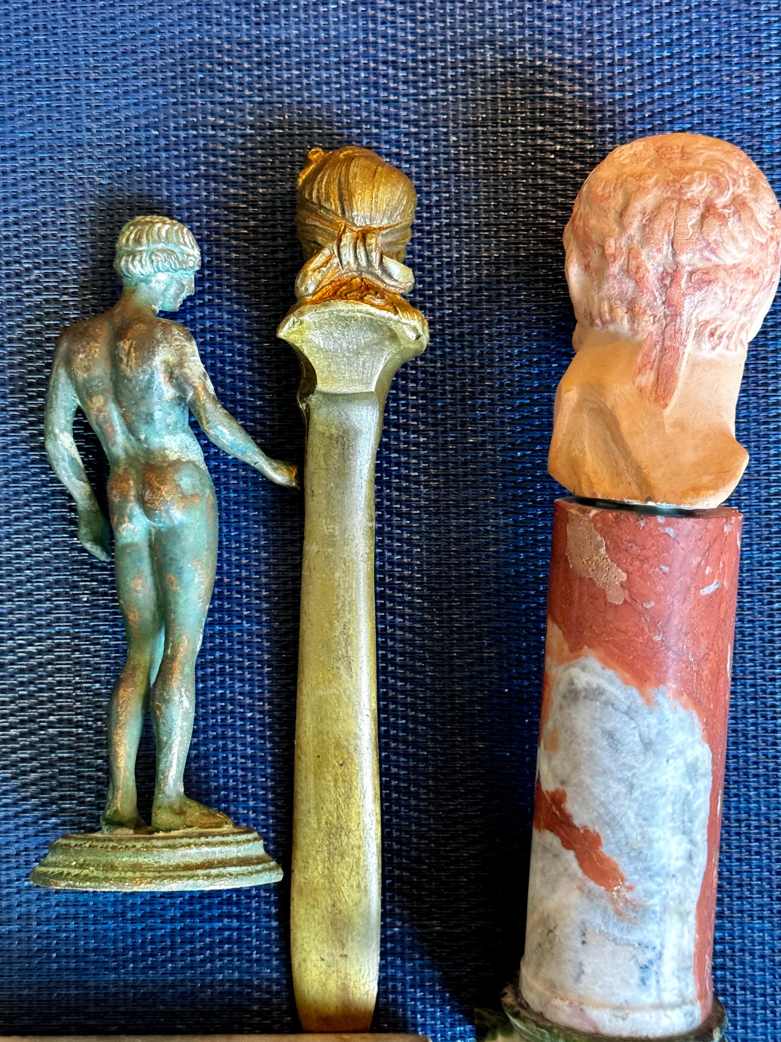 Group of Four French Decorative Items, Letter Opener, Paperweight, Figure, and B For Sale 3