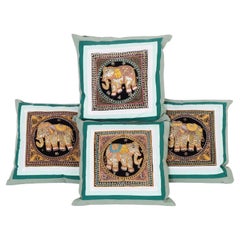 Group of Four Indian Pillows with Glass Beads, Priced Individually