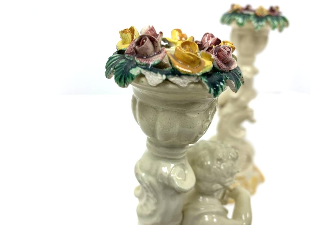 Group Of Four Italian Putti Della Robbia Style Candlesticks For Sale 5