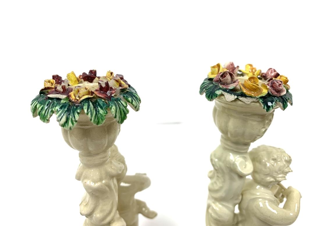 Group Of Four Italian Putti Della Robbia Style Candlesticks For Sale 6