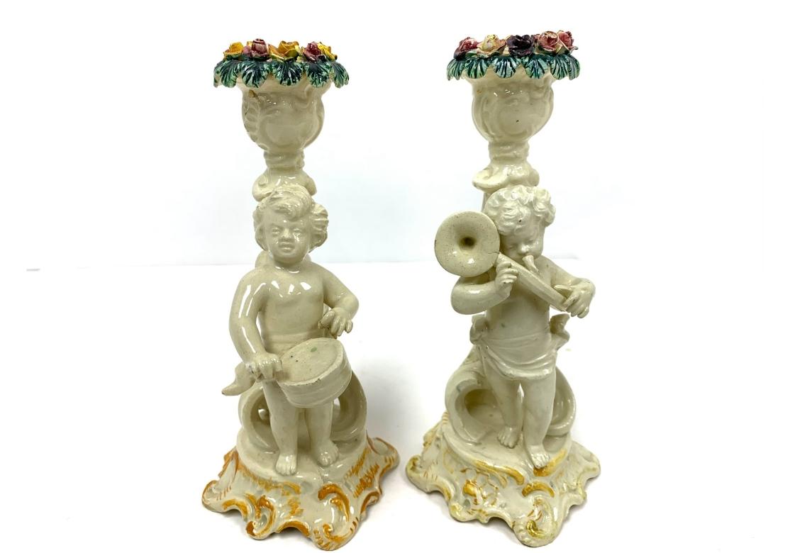 Group Of Four Italian Putti Della Robbia Style Candlesticks For Sale 3