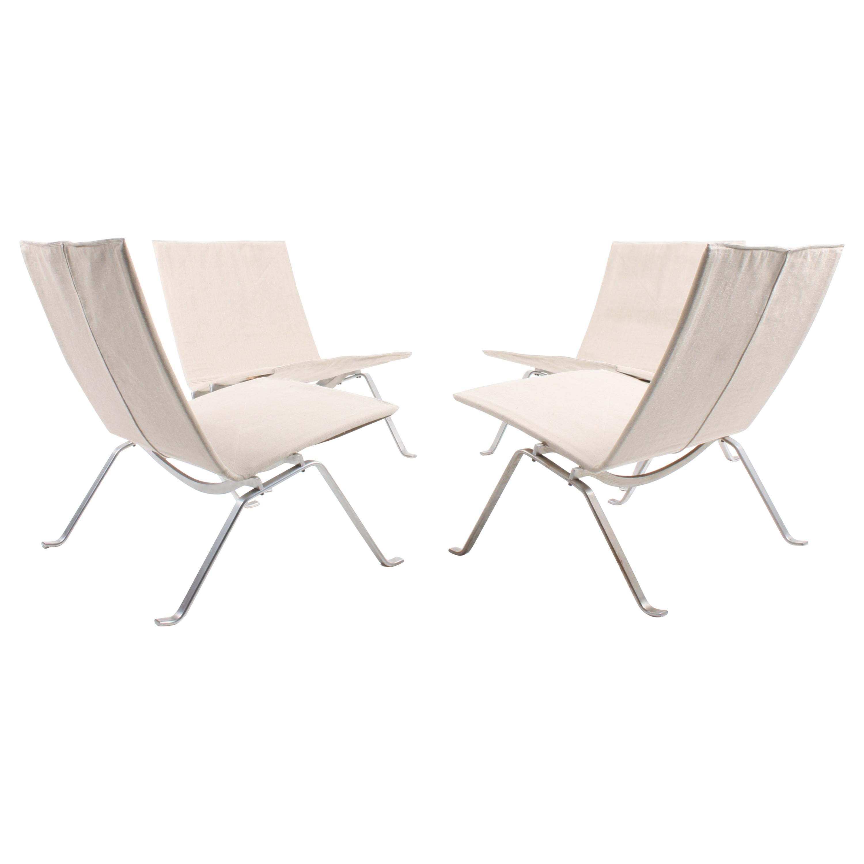 Group of Four Midcentury PK22 Lounge Chairs in Canvas by Kjærholm, Danish Design