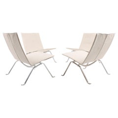 Group of Four Midcentury PK22 Lounge Chairs in Canvas by Kjærholm, Danish Design