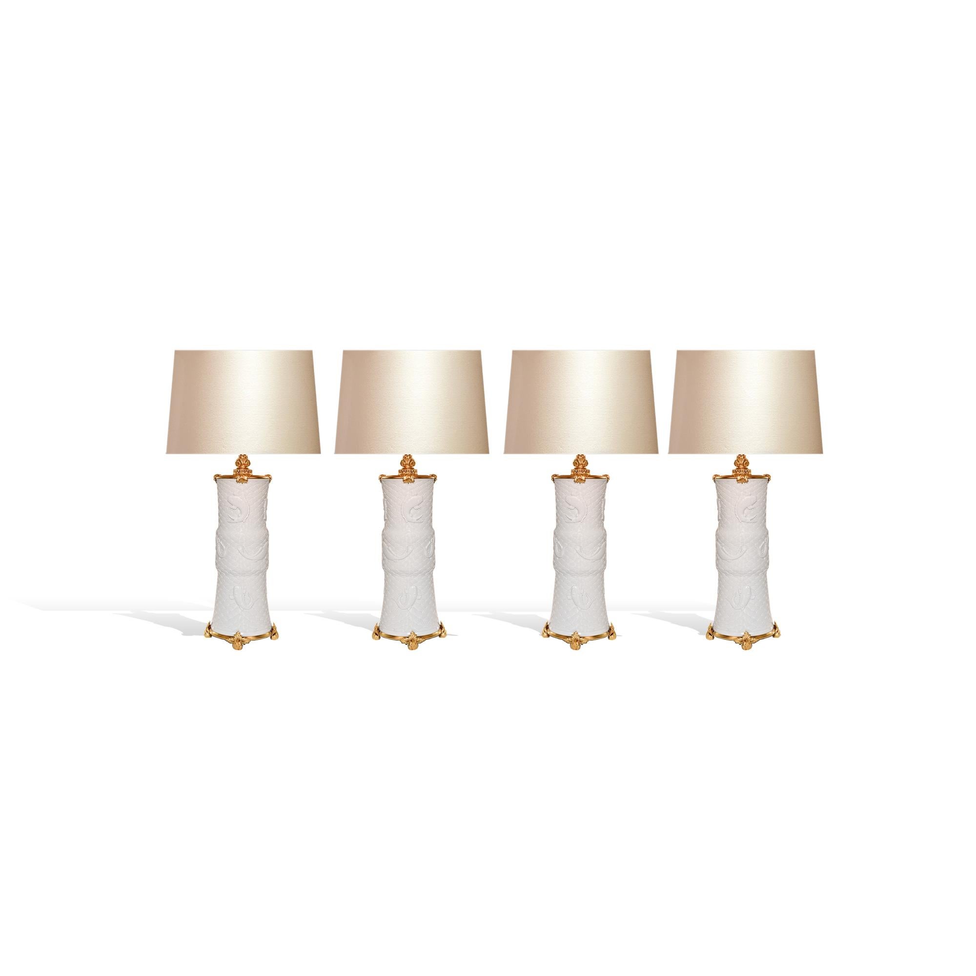 Group of Four Ormolu-Mounted Porcelain Lamps In Excellent Condition For Sale In New York, NY