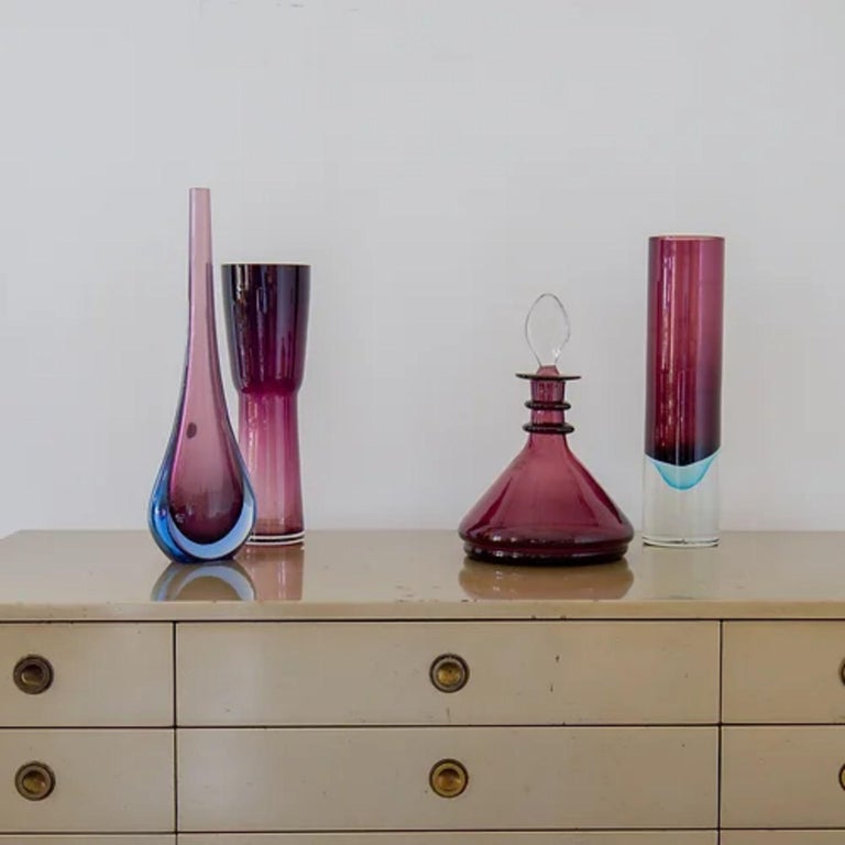 Group of Four Plum Purple Glass Vases For Sale at 1stDibs