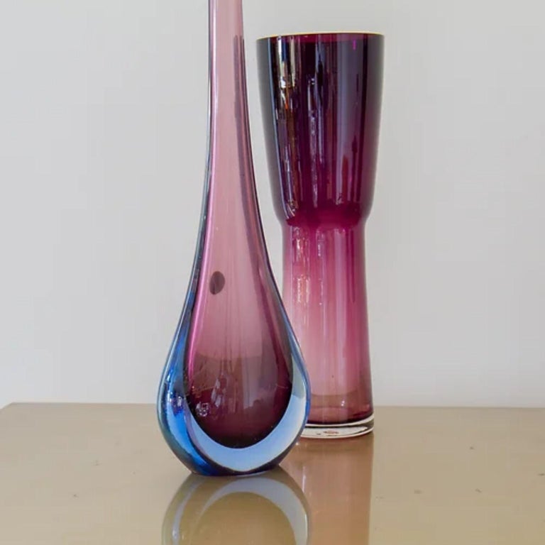 Group of Four Plum Purple Glass Vases For Sale at 1stDibs