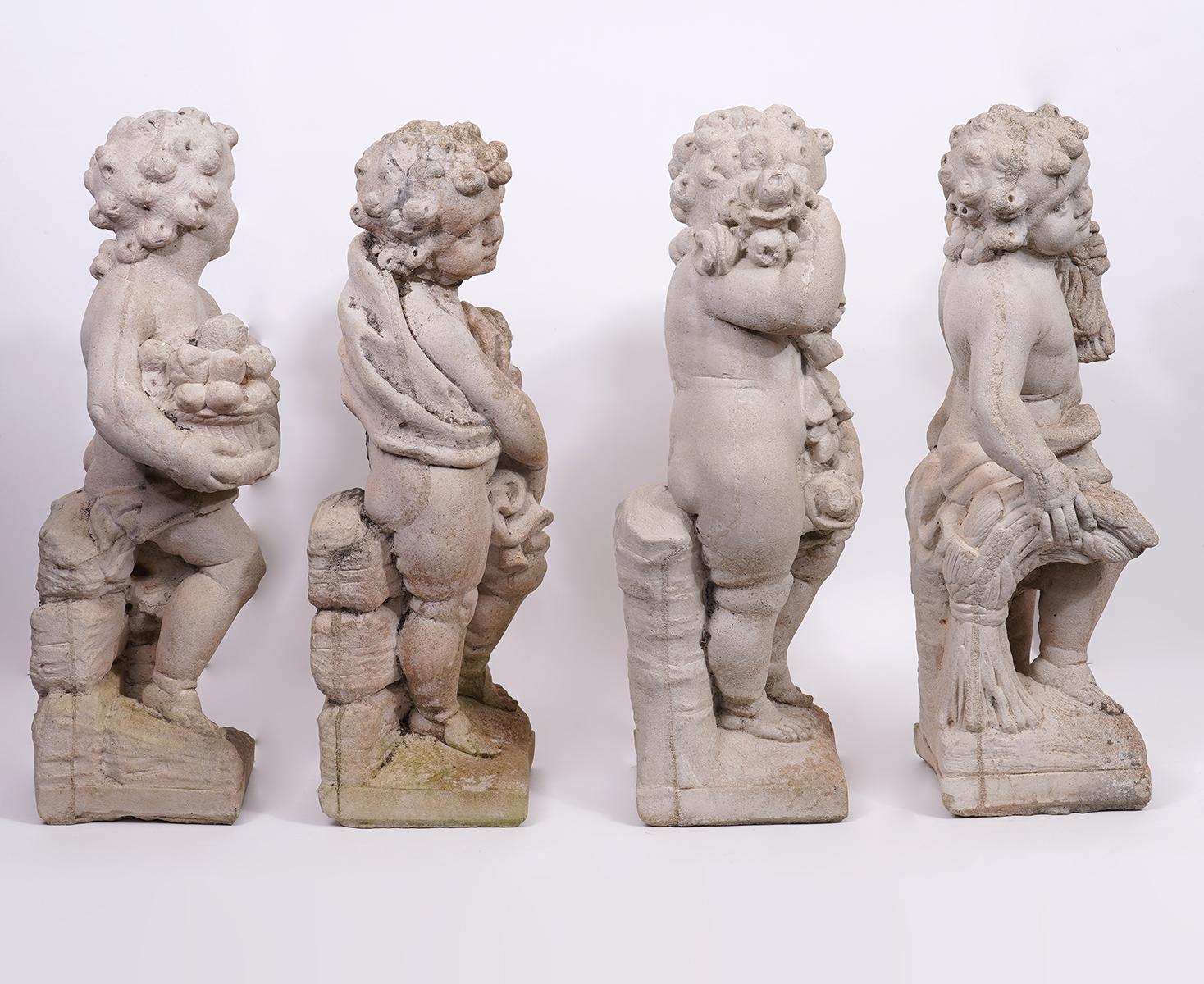 French Group of Four Putti Cast Stone Garden Statues 'The Four Seasons', circa 1920