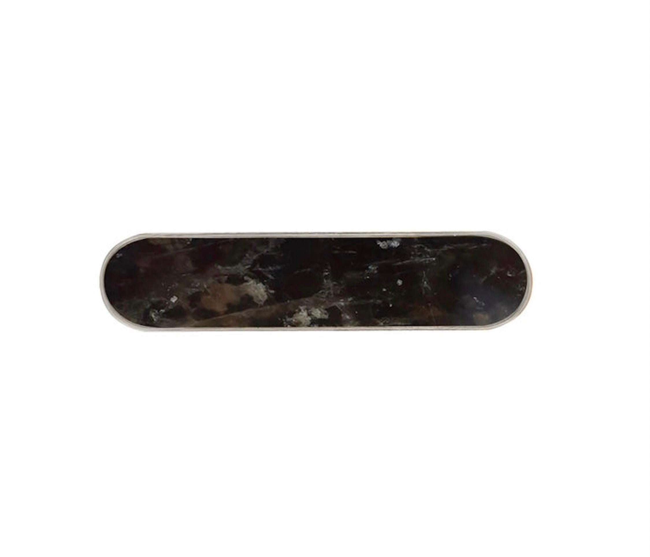 Smoky rock crystal handle with nickel decoration. Created by Phoenix Gallery NYC.
Size, and finish upon request.