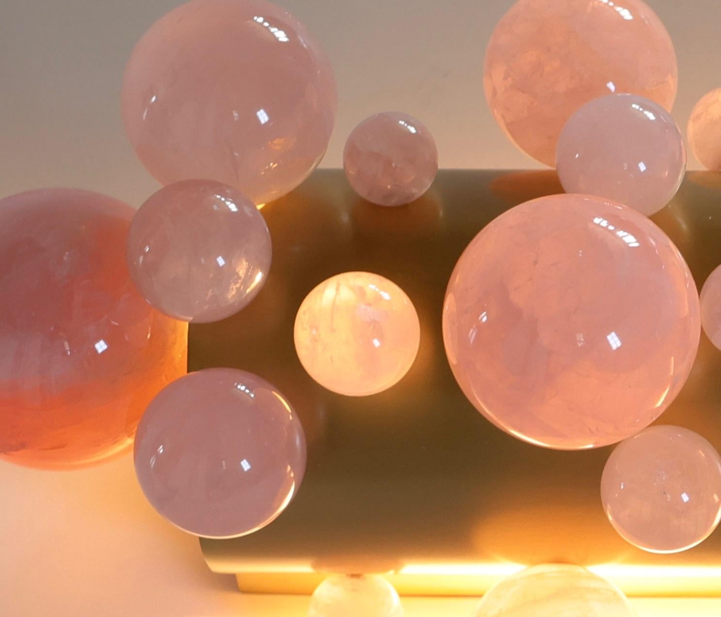 Rock Crystal Group of Four Pink Quartz Bubble Sconces by Phoenix