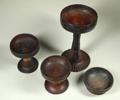 Group of Four Toraja Wood Offering Bowls, Sulawesi, Indonesia Dark Patina