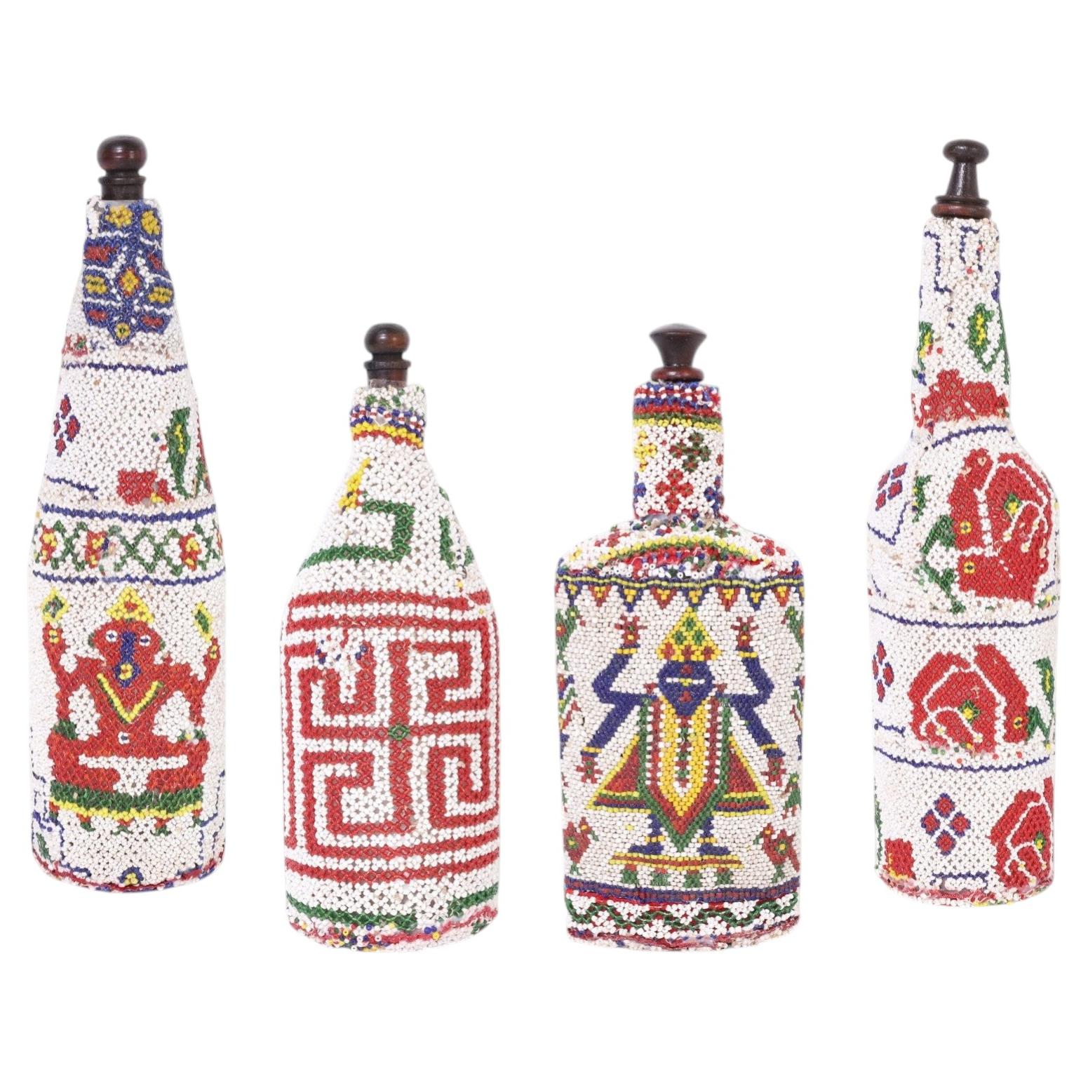 Group of Four Vintage African Beaded Bottles, Priced Individually