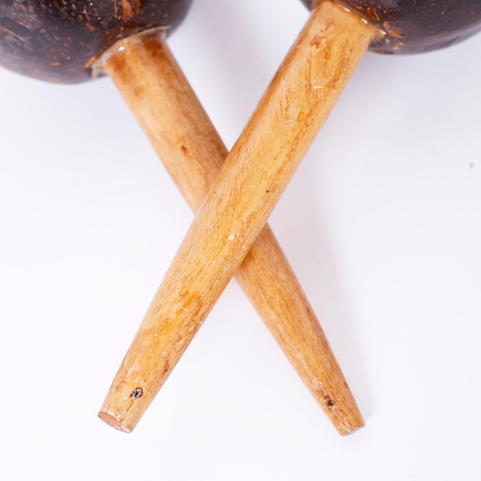 Primitive Group of Four Vintage Maracas, Priced Per Pair