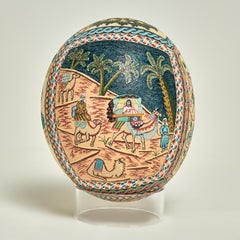 Two Vintage Moroccan Decorated Ostrich Eggs