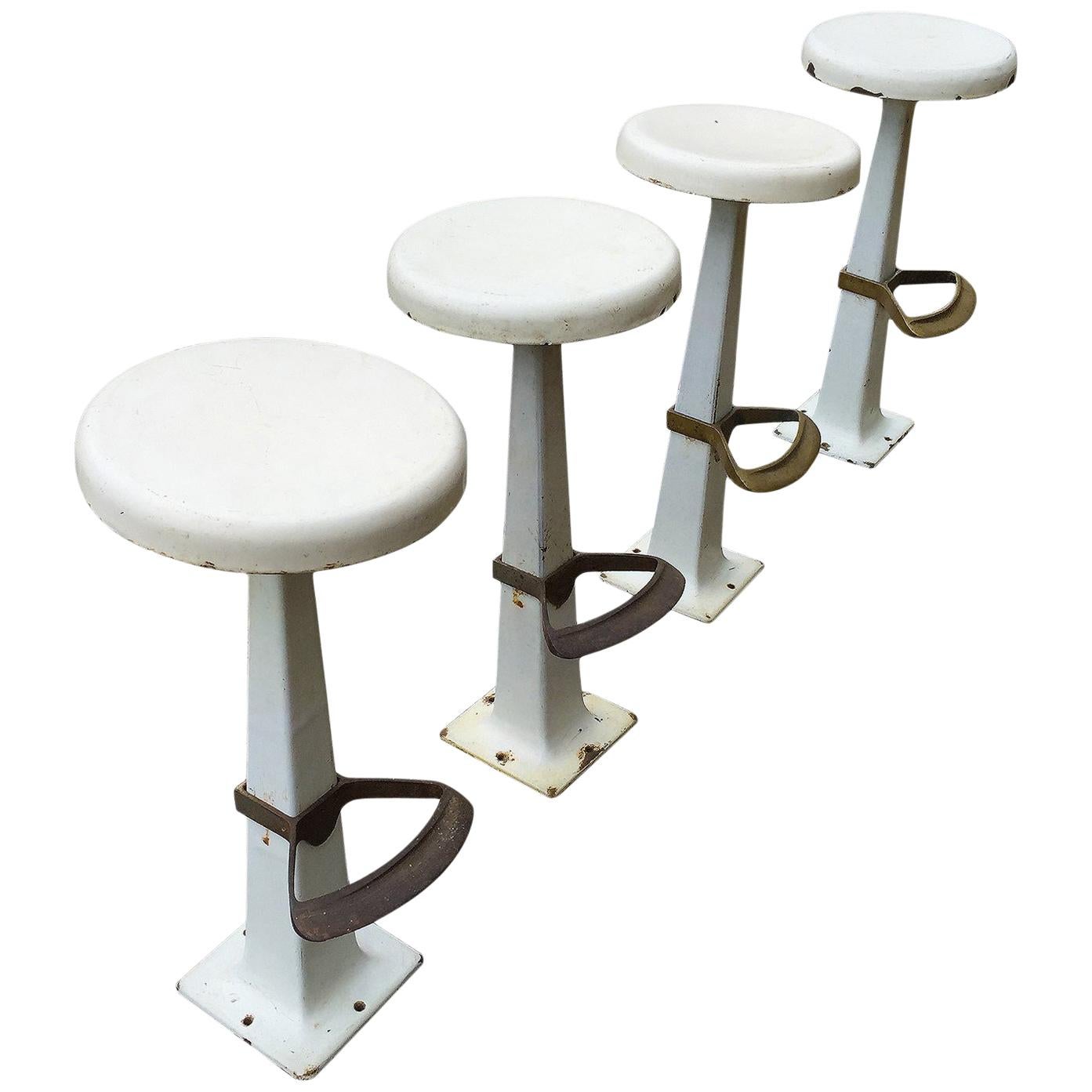 Group of Four White Stools with Footrest, circa 1930