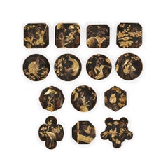 Group of Fourteen Japanese Meiji Period Gilt Metal Plaques